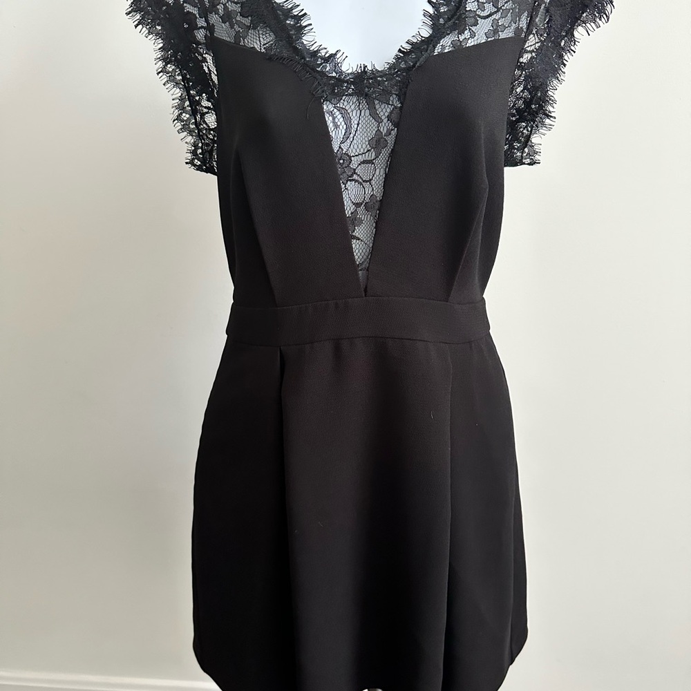 BCBGeneration Black Lace-Trim V-Neck Mini Dress